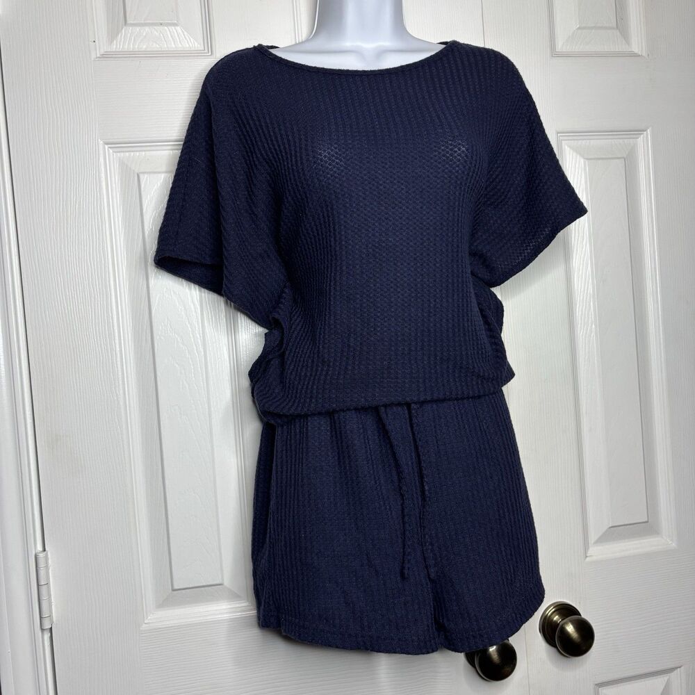 SHEIN Small Navy Blue Waffle Knit Lounge Set Shorts Top Cozy Matching